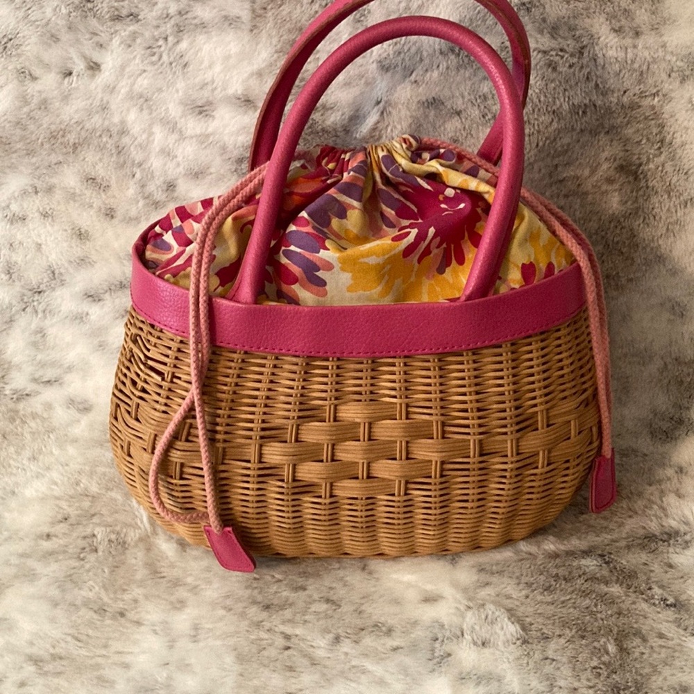 Preloved  wicker handbag. Brand Bath and Body works. Colors pink,purple,yellow